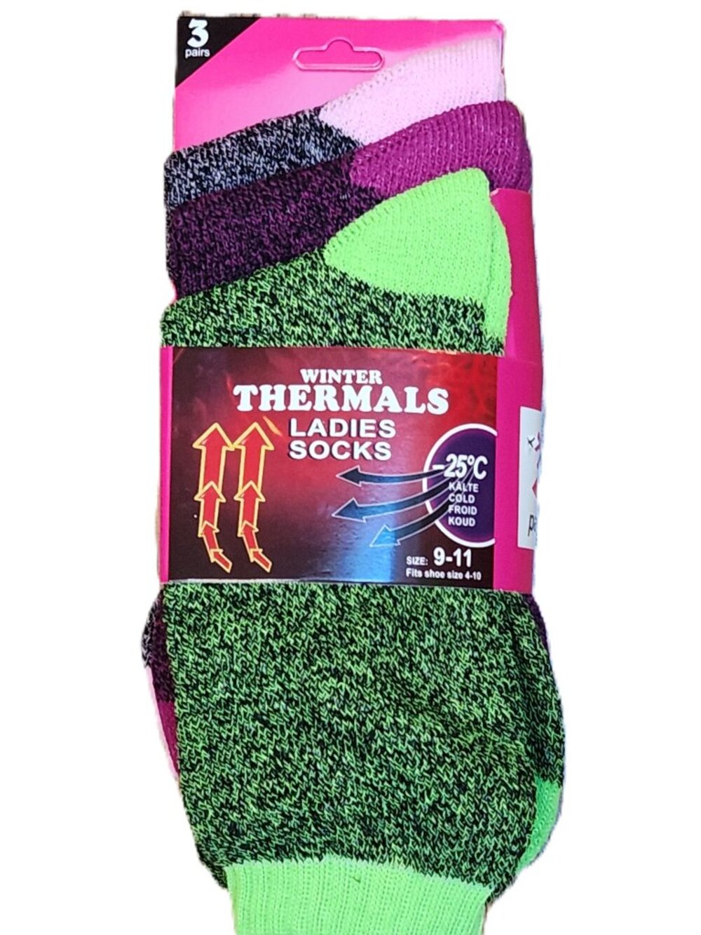 Winter Thermal Socks - Multi-Color - Three (3) Pairs - sz 9 - 11 - NEW